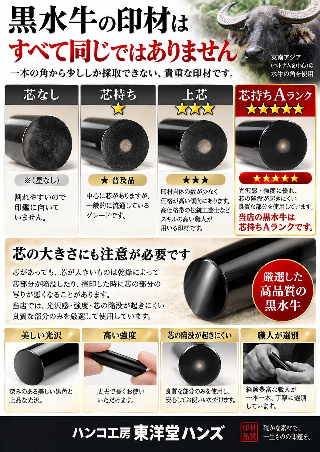 秋葉原｜高品位の実印作成・銀行印作成・当店が使用している「黒水牛の